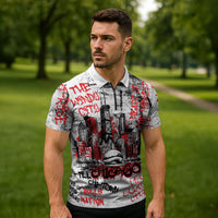 Personalized Chicago City Skyline Zipper Polo Shirt Urban Graffiti - Cloud Gate - Windy City Typography