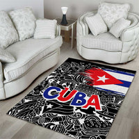 Cuba Flag Area Rug Black with Red White Blue Patriotic Graphics and Cultural Doodle Design - Wonder Print Shop