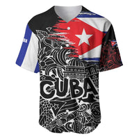Cuba Flag Baseball Jersey Black with Red White Blue Patriotic Graphics and Cultural Doodle Design - Wonder Print Shop