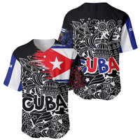 Cuba Flag Baseball Jersey Black with Red White Blue Patriotic Graphics and Cultural Doodle Design - Wonder Print Shop
