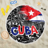 Cuba Flag Beach Blanket Black with Red White Blue Patriotic Graphics and Cultural Doodle Design - Wonder Print Shop