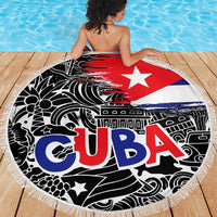 Cuba Flag Beach Blanket Black with Red White Blue Patriotic Graphics and Cultural Doodle Design - Wonder Print Shop