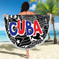 Cuba Flag Beach Blanket Black with Red White Blue Patriotic Graphics and Cultural Doodle Design - Wonder Print Shop