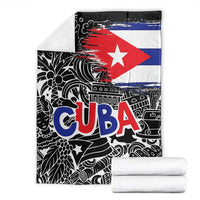 Cuba Flag Blanket Black with Red White Blue Patriotic Graphics and Cultural Doodle Design - Wonder Print Shop