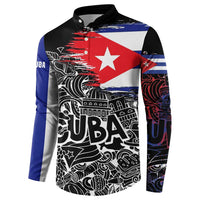 Cuba Flag Button Sweatshirt Black with Red White Blue Patriotic Graphics and Cultural Doodle Design - Wonder Print Shop