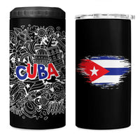 Cuba Flag 4 in 1 Can Cooler Tumbler Black with Red White Blue Patriotic Graphics and Cultural Doodle Design - Wonder Print Shop