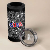 Cuba Flag 4 in 1 Can Cooler Tumbler Black with Red White Blue Patriotic Graphics and Cultural Doodle Design - Wonder Print Shop