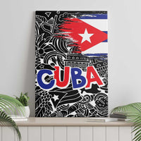 Cuba Flag Canvas Wall Art Black with Red White Blue Patriotic Graphics and Cultural Doodle Design - Wonder Print Shop