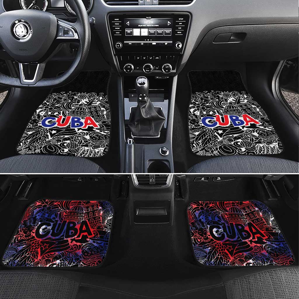 Cuba Flag Car Mats Black with Red White Blue Patriotic Graphics and Cultural Doodle Design - Wonder Print Shop