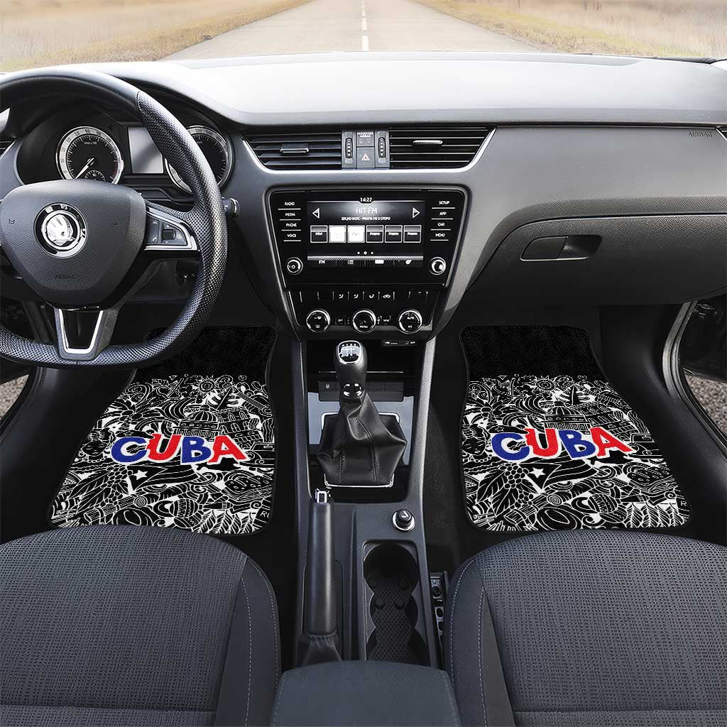 Cuba Flag Car Mats Black with Red White Blue Patriotic Graphics and Cultural Doodle Design - Wonder Print Shop