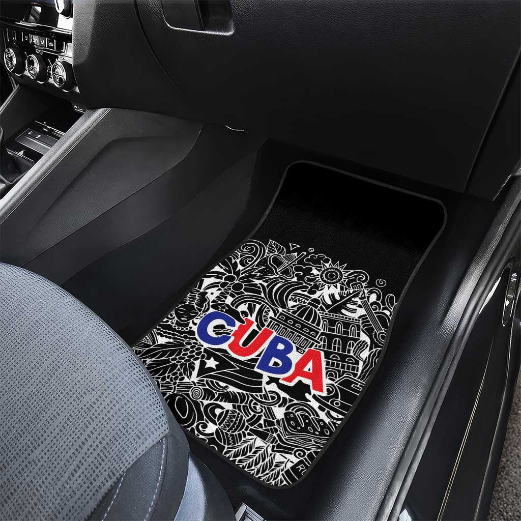 Cuba Flag Car Mats Black with Red White Blue Patriotic Graphics and Cultural Doodle Design - Wonder Print Shop