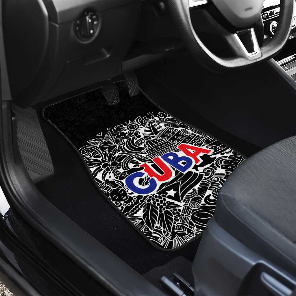 Cuba Flag Car Mats Black with Red White Blue Patriotic Graphics and Cultural Doodle Design - Wonder Print Shop