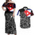 Cuba Flag Couples Matching Off Shoulder Maxi Dress and Hawaiian Shirt Black with Red White Blue Patriotic Graphics and Cultural Doodle Design - Wonder Print Shop