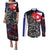 Cuba Flag Couples Matching Puletasi and Long Sleeve Button Shirt Black with Red White Blue Patriotic Graphics and Cultural Doodle Design - Wonder Print Shop