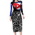Cuba Flag Family Matching Long Sleeve Bodycon Dress and Hawaiian Shirt Black with Red White Blue Patriotic Graphics and Cultural Doodle Design - Wonder Print Shop