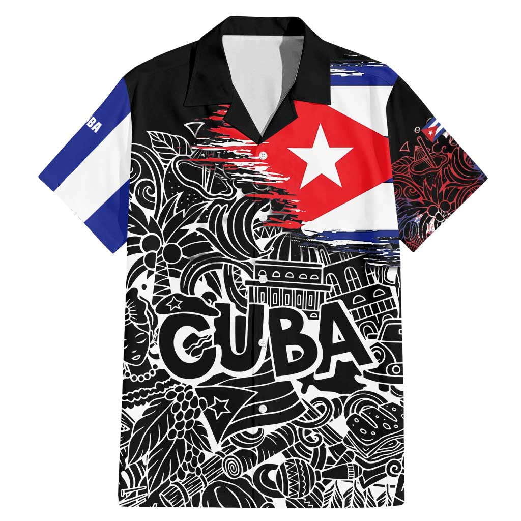 Cuba Flag Family Matching Mermaid Dress and Hawaiian Shirt Black with Red White Blue Patriotic Graphics and Cultural Doodle Design - Wonder Print Shop