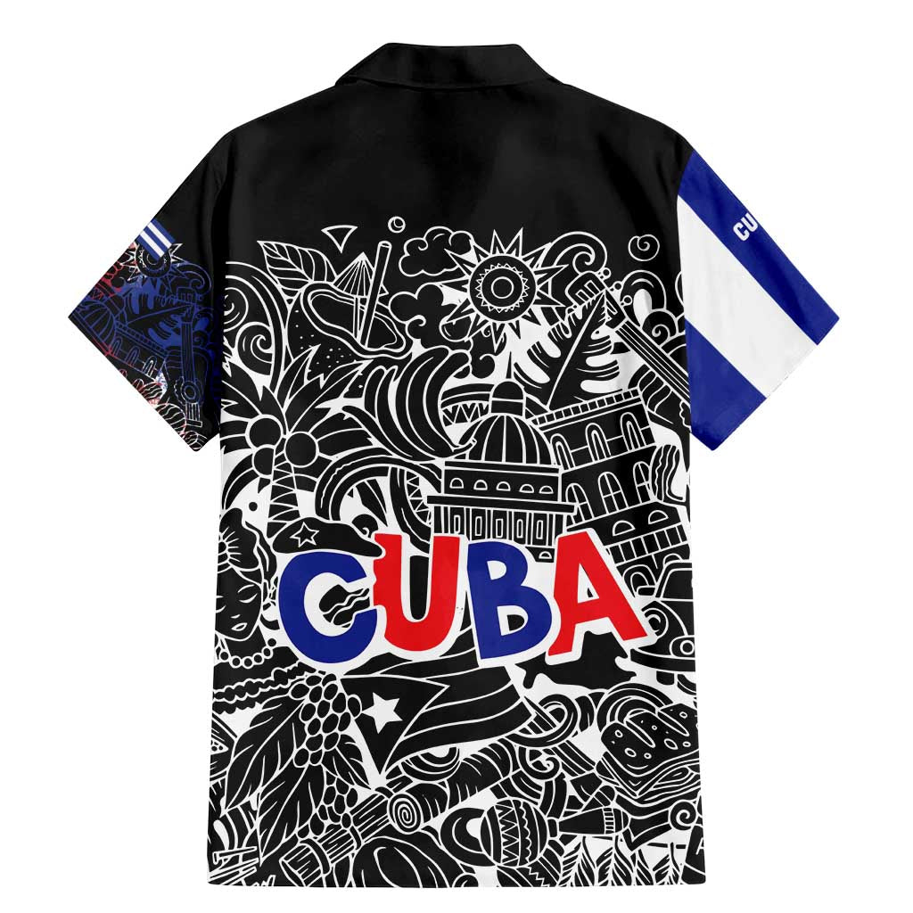 Cuba Flag Family Matching Mermaid Dress and Hawaiian Shirt Black with Red White Blue Patriotic Graphics and Cultural Doodle Design - Wonder Print Shop