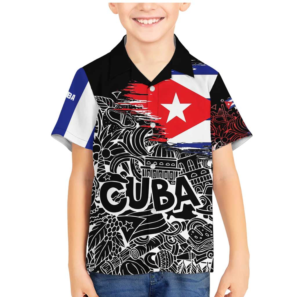 Cuba Flag Family Matching Mermaid Dress and Hawaiian Shirt Black with Red White Blue Patriotic Graphics and Cultural Doodle Design - Wonder Print Shop