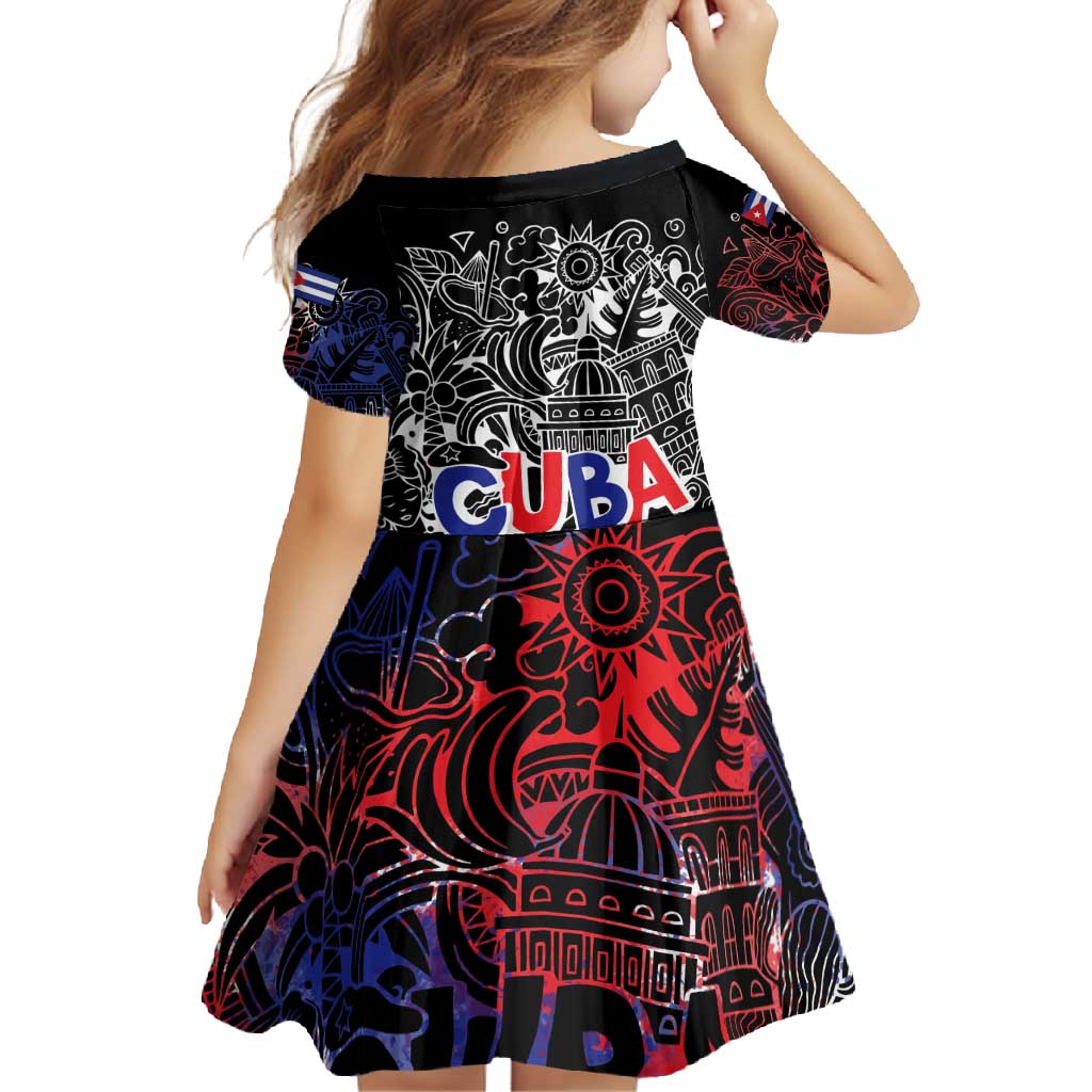 Cuba Flag Family Matching Off Shoulder Maxi Dress and Hawaiian Shirt Black with Red White Blue Patriotic Graphics and Cultural Doodle Design - Wonder Print Shop
