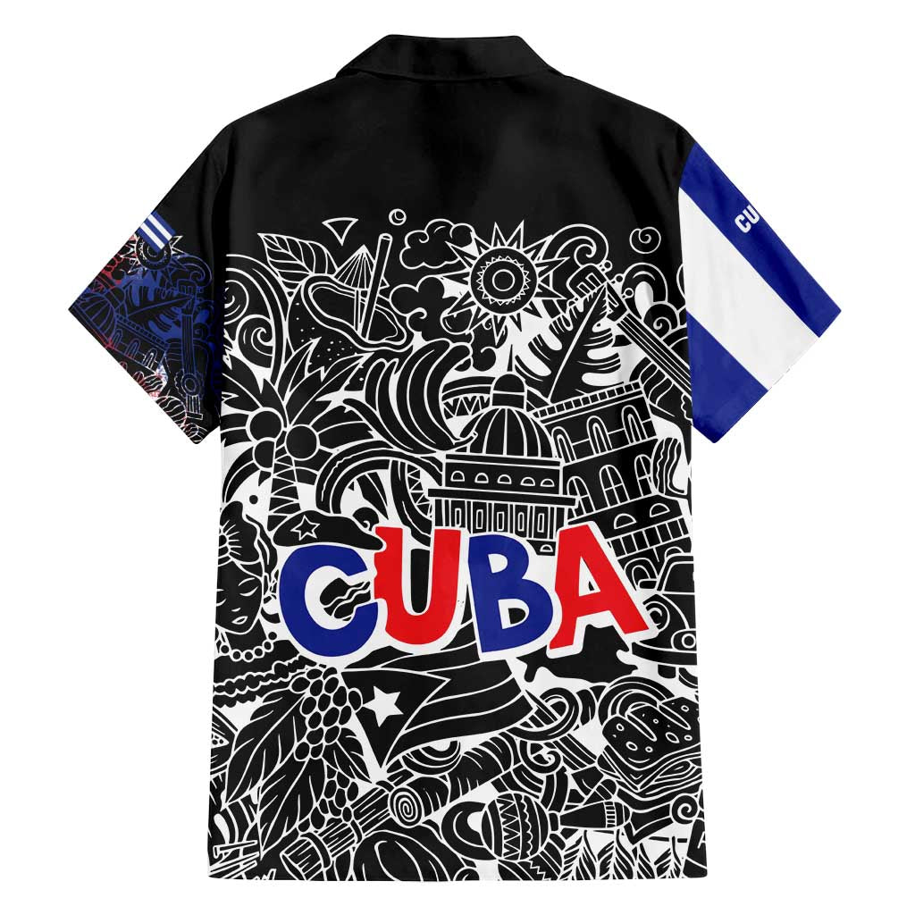 Cuba Flag Family Matching Puletasi and Hawaiian Shirt Black with Red White Blue Patriotic Graphics and Cultural Doodle Design - Wonder Print Shop