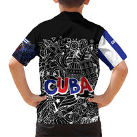 Cuba Flag Family Matching Short Sleeve Bodycon Dress and Hawaiian Shirt Black with Red White Blue Patriotic Graphics and Cultural Doodle Design - Wonder Print Shop