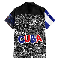 Cuba Flag Family Matching Short Sleeve Bodycon Dress and Hawaiian Shirt Black with Red White Blue Patriotic Graphics and Cultural Doodle Design - Wonder Print Shop
