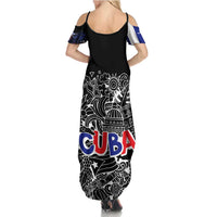 Cuba Flag Family Matching Summer Maxi Dress and Hawaiian Shirt Black with Red White Blue Patriotic Graphics and Cultural Doodle Design - Wonder Print Shop