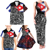 Cuba Flag Family Matching Tank Maxi Dress and Hawaiian Shirt Black with Red White Blue Patriotic Graphics and Cultural Doodle Design - Wonder Print Shop