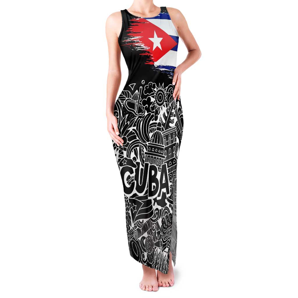 Cuba Flag Family Matching Tank Maxi Dress and Hawaiian Shirt Black with Red White Blue Patriotic Graphics and Cultural Doodle Design - Wonder Print Shop
