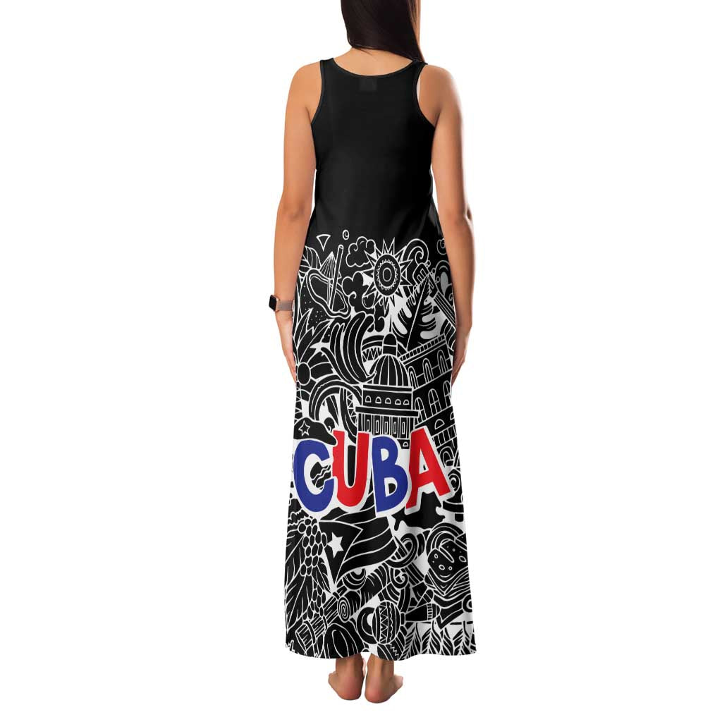Cuba Flag Family Matching Tank Maxi Dress and Hawaiian Shirt Black with Red White Blue Patriotic Graphics and Cultural Doodle Design - Wonder Print Shop