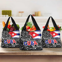Cuba Flag Grocery Bag Black with Red White Blue Patriotic Graphics and Cultural Doodle Design - Wonder Print Shop