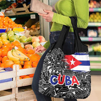 Cuba Flag Grocery Bag Black with Red White Blue Patriotic Graphics and Cultural Doodle Design - Wonder Print Shop