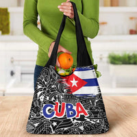 Cuba Flag Grocery Bag Black with Red White Blue Patriotic Graphics and Cultural Doodle Design - Wonder Print Shop