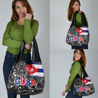 Cuba Flag Grocery Bag Black with Red White Blue Patriotic Graphics and Cultural Doodle Design - Wonder Print Shop