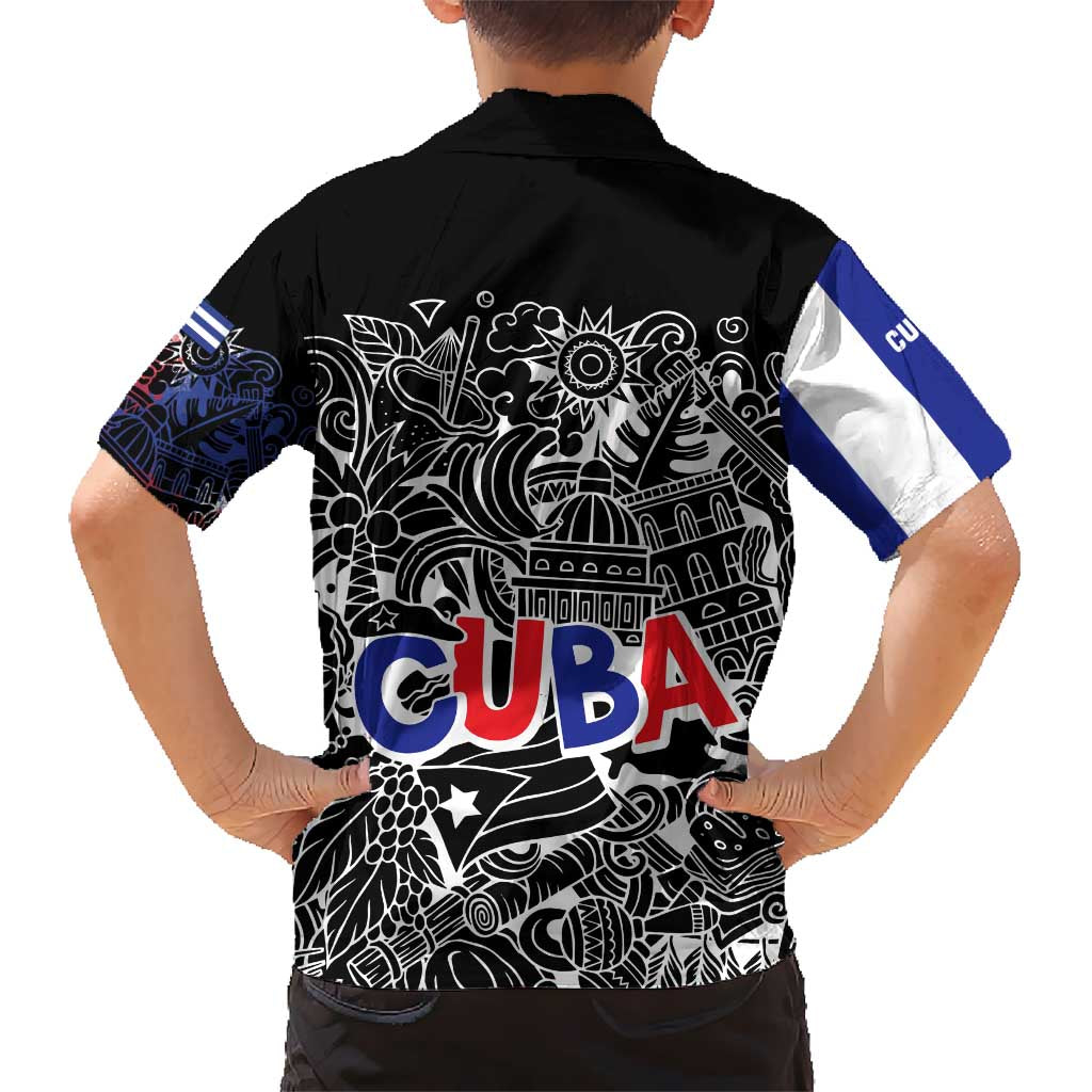 Cuba Flag Hawaiian Shirt Black with Red White Blue Patriotic Graphics and Cultural Doodle Design - Wonder Print Shop