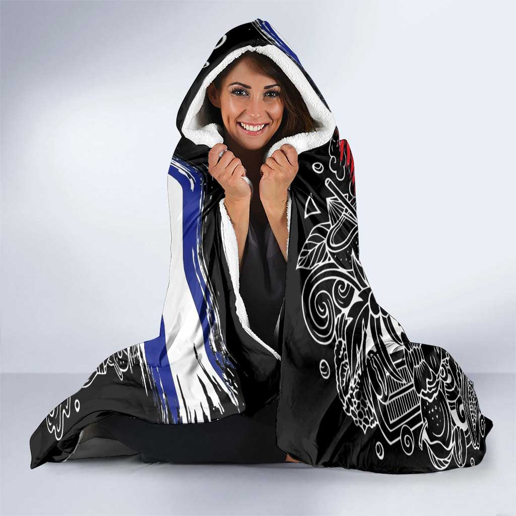 Cuba Flag Hooded Blanket Black with Red White Blue Patriotic Graphics and Cultural Doodle Design - Wonder Print Shop