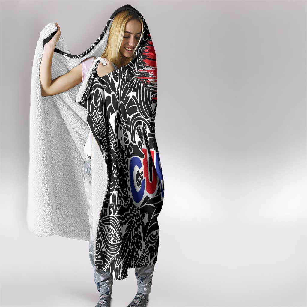 Cuba Flag Hooded Blanket Black with Red White Blue Patriotic Graphics and Cultural Doodle Design - Wonder Print Shop