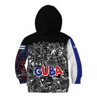 Cuba Flag Kid Hoodie Black with Red White Blue Patriotic Graphics and Cultural Doodle Design - Wonder Print Shop