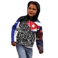 Cuba Flag Kid Hoodie Black with Red White Blue Patriotic Graphics and Cultural Doodle Design - Wonder Print Shop