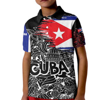 Cuba Flag Kid Polo Shirt Black with Red White Blue Patriotic Graphics and Cultural Doodle Design - Wonder Print Shop