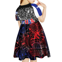 Cuba Flag Kid Short Sleeve Dress Black with Red White Blue Patriotic Graphics and Cultural Doodle Design - Wonder Print Shop