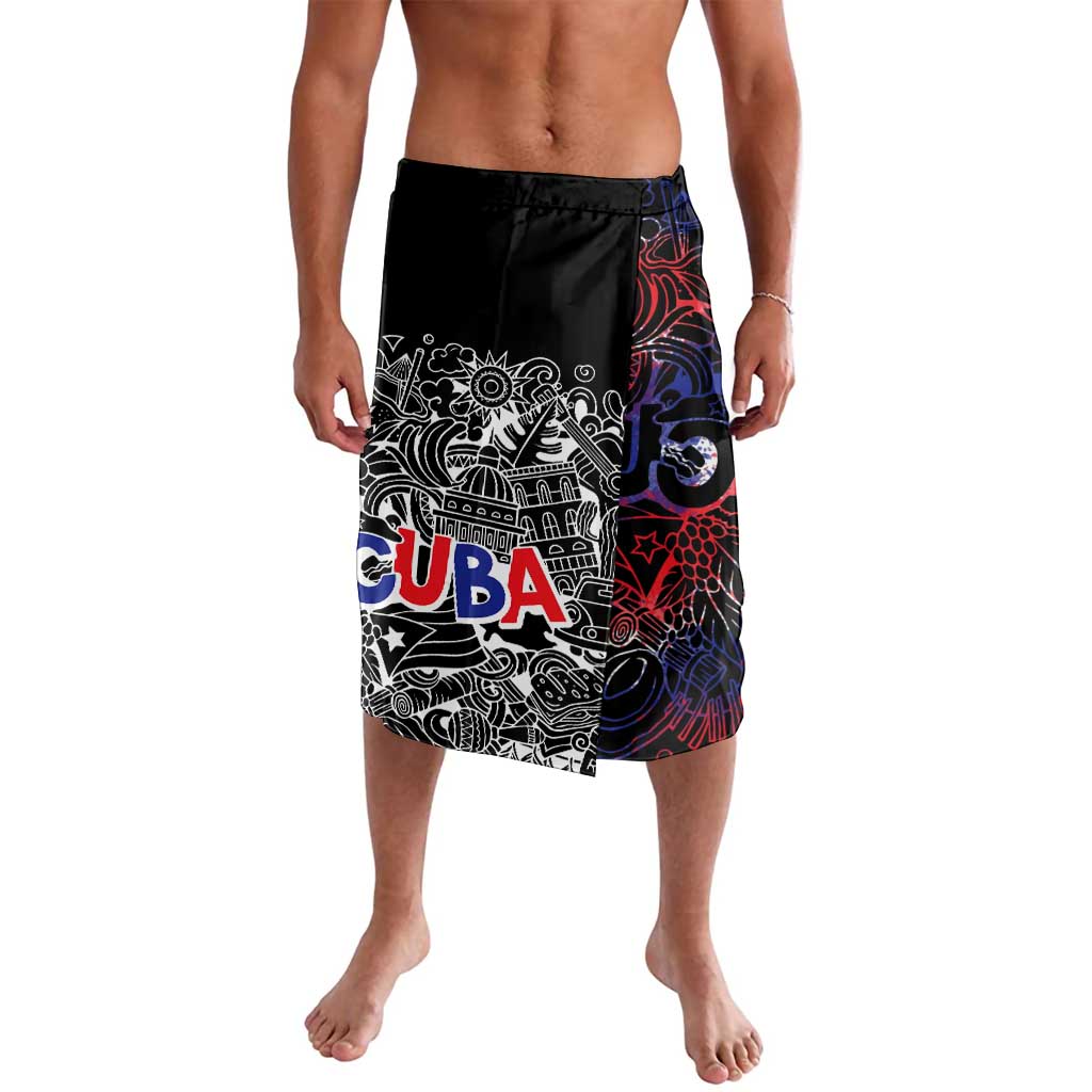 Cuba Flag Lavalava Black with Red White Blue Patriotic Graphics and Cultural Doodle Design - Wonder Print Shop