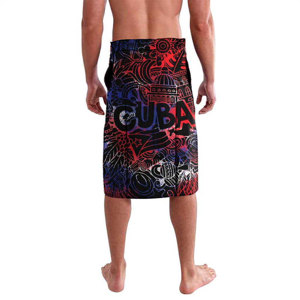 Cuba Flag Lavalava Black with Red White Blue Patriotic Graphics and Cultural Doodle Design - Wonder Print Shop