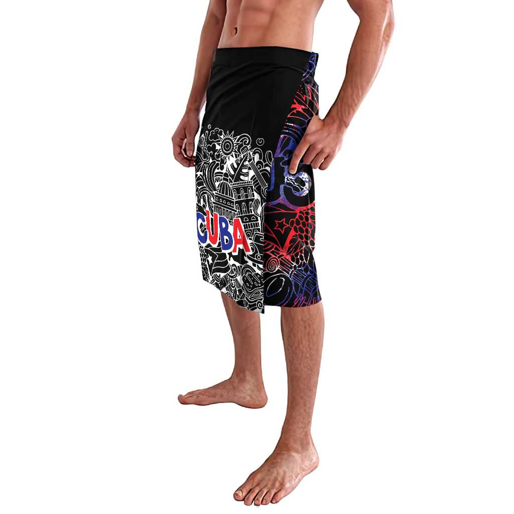 Cuba Flag Lavalava Black with Red White Blue Patriotic Graphics and Cultural Doodle Design - Wonder Print Shop