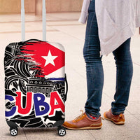 Cuba Flag Luggage Cover Black with Red White Blue Patriotic Graphics and Cultural Doodle Design - Wonder Print Shop