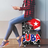 Cuba Flag Luggage Cover Black with Red White Blue Patriotic Graphics and Cultural Doodle Design - Wonder Print Shop