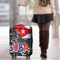 Cuba Flag Luggage Cover Black with Red White Blue Patriotic Graphics and Cultural Doodle Design - Wonder Print Shop