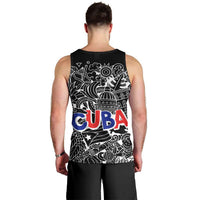 Cuba Flag Men Tank Top Black with Red White Blue Patriotic Graphics and Cultural Doodle Design - Wonder Print Shop