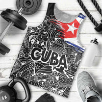 Cuba Flag Men Tank Top Black with Red White Blue Patriotic Graphics and Cultural Doodle Design - Wonder Print Shop