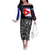 Cuba Flag Off The Shoulder Long Sleeve Dress Black with Red White Blue Patriotic Graphics and Cultural Doodle Design - Wonder Print Shop